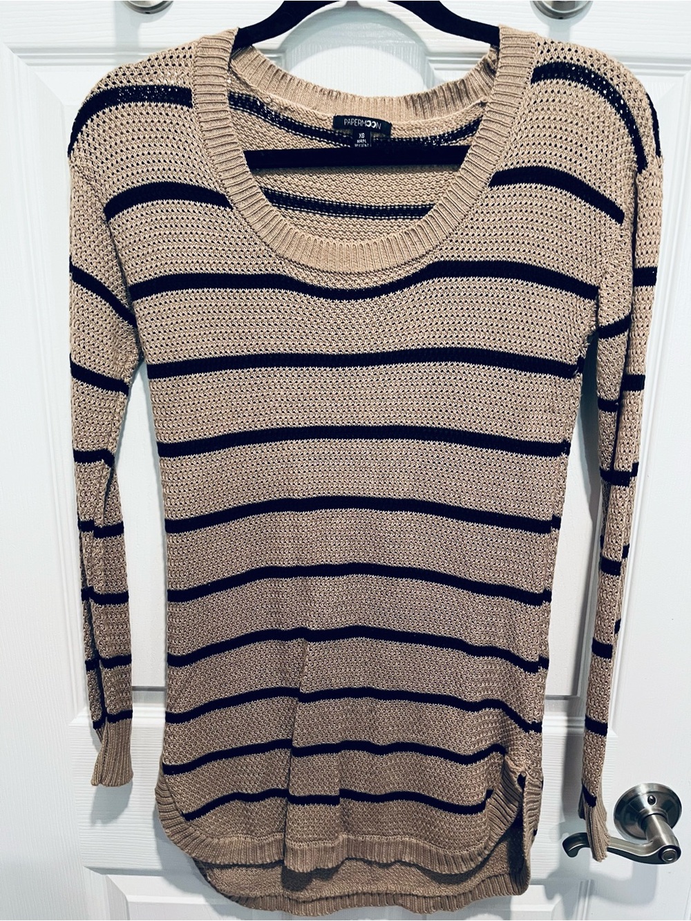 Papermoon Beige and Black Striped Scoop Neck Sweater